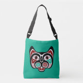 Native Amerikaans Rood Wit Zwart Haida Kat Crossbody Tas (Voorkant)