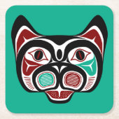 Native Amerikaans Rood Wit Zwart Haida Kat Kartonnen Onderzetters (Voorkant)