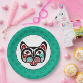 Native Amerikaans Rood Wit Zwart Haida Kat Papieren Bordje (Feest)