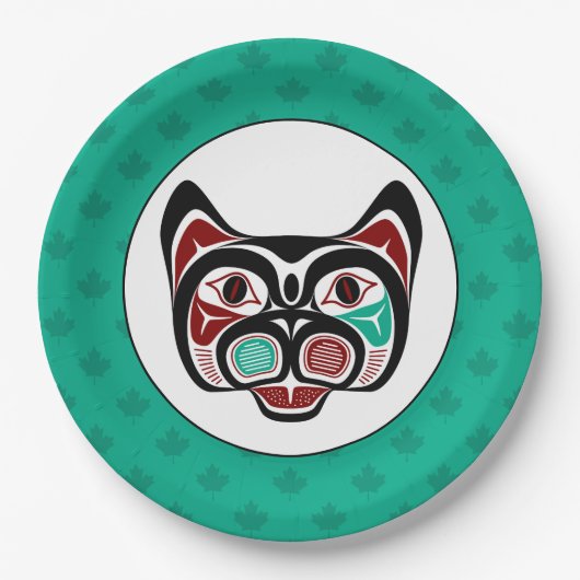 Native Amerikaans Rood Wit Zwart Haida Kat Papieren Bordje (Voorkant)