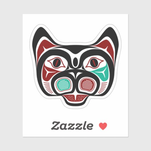 Native Amerikaans Rood Wit Zwart Haida Kat Sticker (Vel)