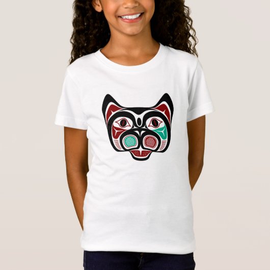 Native Amerikaans Rood Wit Zwart Haida Kat T-shirt (Voorkant)