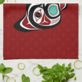 Native Amerikaans Rood Wit Zwart Haida Kat Theedoek (Gevouwen)