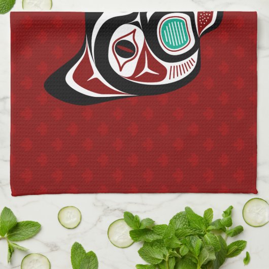 Native Amerikaans Rood Wit Zwart Haida Kat Theedoek (Gevouwen)