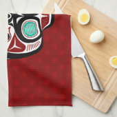 Native Amerikaans Rood Wit Zwart Haida Kat Theedoek (Quarter Fold)