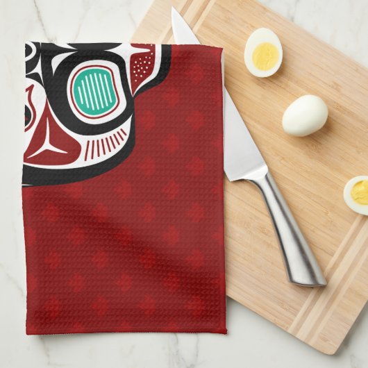 Native Amerikaans Rood Wit Zwart Haida Kat Theedoek (Quarter Fold)