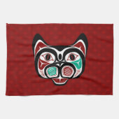 Native Amerikaans Rood Wit Zwart Haida Kat Theedoek (Horizontaal)