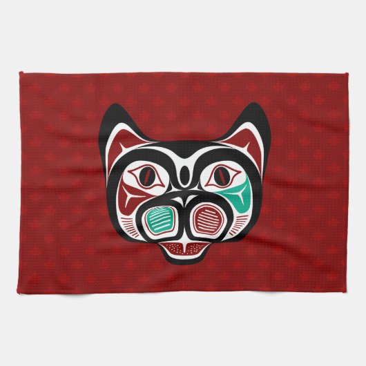 Native Amerikaans Rood Wit Zwart Haida Kat Theedoek (Horizontaal)