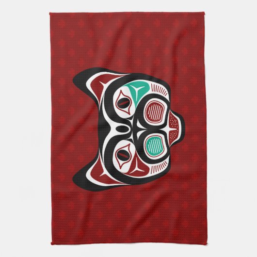 Native Amerikaans Rood Wit Zwart Haida Kat Theedoek (Verticaal)