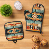 Native Amerikaans zuidwestelijk ontwerp gepersonal Ovenwant & Pannenlap Set (Top down)