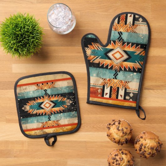 Native Amerikaans zuidwestelijk ontwerp gepersonal Ovenwant & Pannenlap Set (Top down)