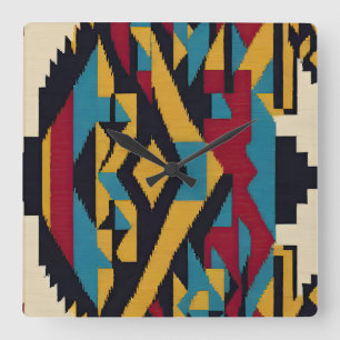 Native Amerikaanse Abstracte Tribute 01 Vierkante Klok
