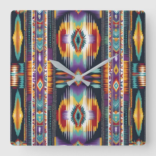 Native Amerikaanse Abstracte Tribute S4 Vierkante Klok (Voorkant)