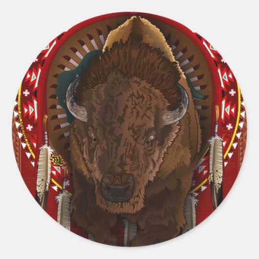 Native Amerikaanse Buffalo design print Ronde Sticker (Voorkant)