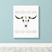 Native Amerikaanse Buffalo Skull Mixed Media Kunst Canvas Afdruk (Insitu (Houten vloer))