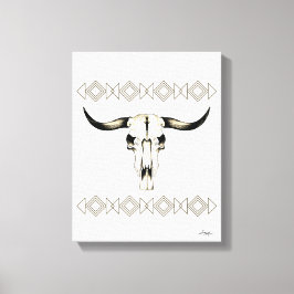 Native Amerikaanse Buffalo Skull Mixed Media Kunst Canvas Afdruk
