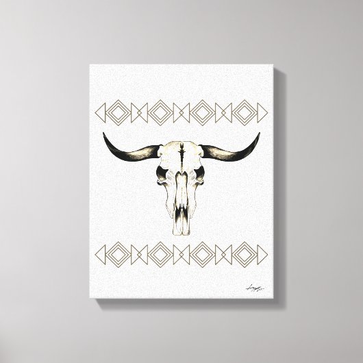 Native Amerikaanse Buffalo Skull Mixed Media Kunst Canvas Afdruk (Voorkant)
