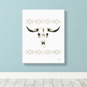 Native Amerikaanse Buffalo Skull Mixed Media Kunst Canvas Afdruk (Insitu (Houten vloer))