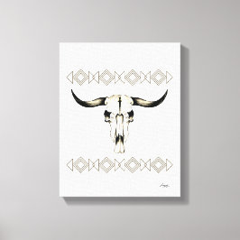 Native Amerikaanse Buffalo Skull Mixed Media Kunst Canvas Afdruk