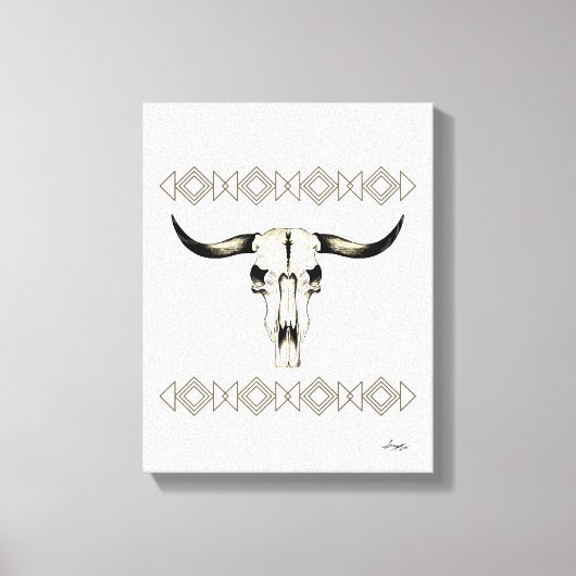 Native Amerikaanse Buffalo Skull Mixed Media Kunst Canvas Afdruk (Voorkant)