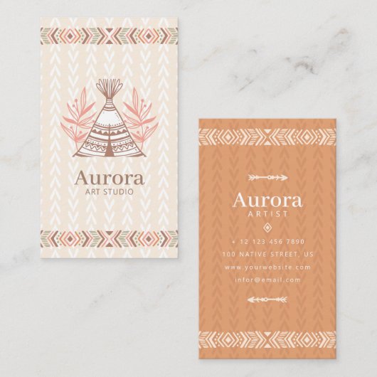 Native Amerikaanse Hut Indiase stijl Boho Monogram Contactkaartje (Voorkant / Achterkant)