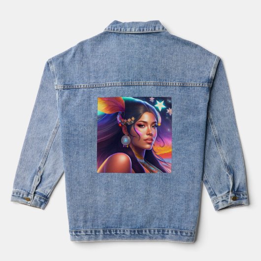 NATIVE AMERIKAANSE INDIASE VROUW Denim jean jas Denim Jacket (Achterkant)