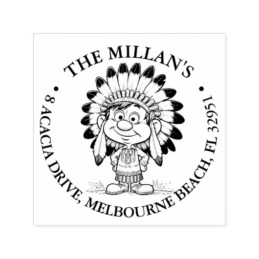 Native Amerikaanse jongen lachende thema Zelfinktende Stempel (Design)