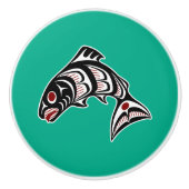 Native Amerikaanse rode witte zwarte haida zalm Keramische Knop (Voorkant)