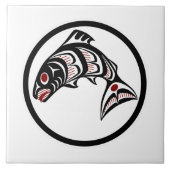 Native Amerikaanse Rode Zwart Wit Haida Art Zalm Tegeltje (Voorkant)