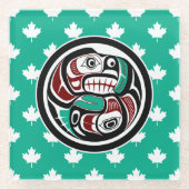 Native Amerikaanse Rode Zwart Wit Haida Otter Zalm Glazen Onderzetter (Voorkant)