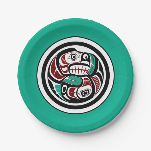 Native Amerikaanse Rode Zwart Wit Haida Otter Zalm Papieren Bordje (Voorkant)