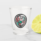 Native Amerikaanse Rode Zwart Wit Haida Otter Zalm Shot Glas (Voorkant)