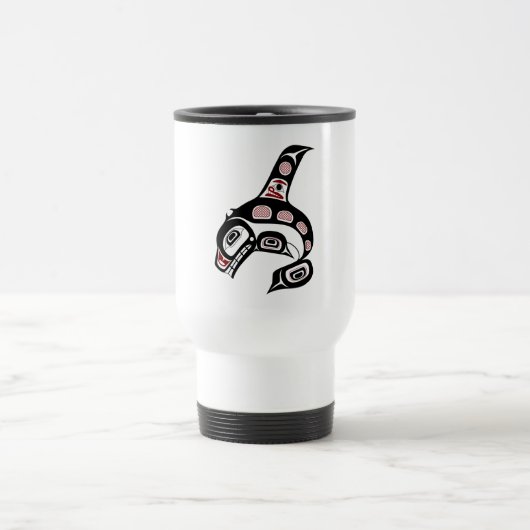 Native Amerikaanse rode zwarte kunst orka killer w Reisbeker (Center)