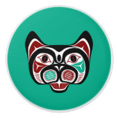 Native Amerikaanse Rode Zwarte Vector Haida Kat Keramische Knop (Voorkant)
