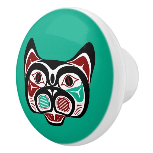 Native Amerikaanse Rode Zwarte Vector Haida Kat Keramische Knop (Rechts)