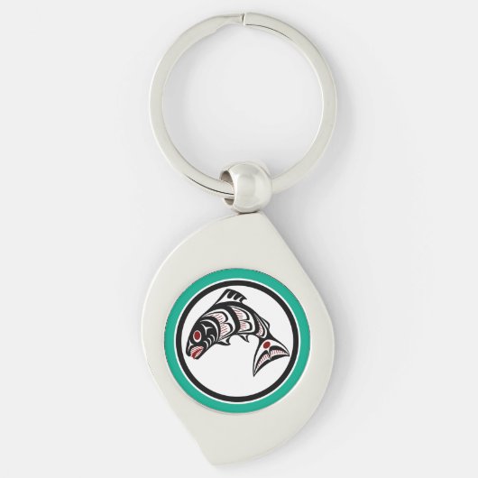 Native Amerikaanse rode zwarte witte haida zalm Sleutelhanger (Voorkant)