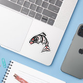 Native Amerikaanse rode zwarte witte haida zalm Sticker (Laptop met iPhone)