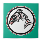 Native Amerikaanse rode zwarte witte haida zalm Tegeltje (Voorkant)