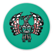 Native Amerikaanse Rood Zwart Wit Haida Thunderbir Keramische Knop (Voorkant)