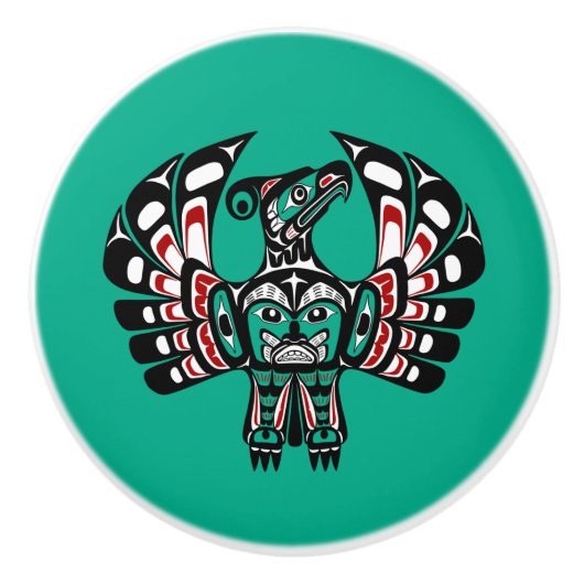 Native Amerikaanse Rood Zwart Wit Haida Thunderbir Keramische Knop (Voorkant)