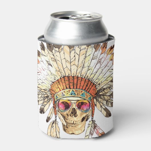 Native Amerikaanse schedel Mode Illustratie Blikjeskoeler (Blikje Voorkant)