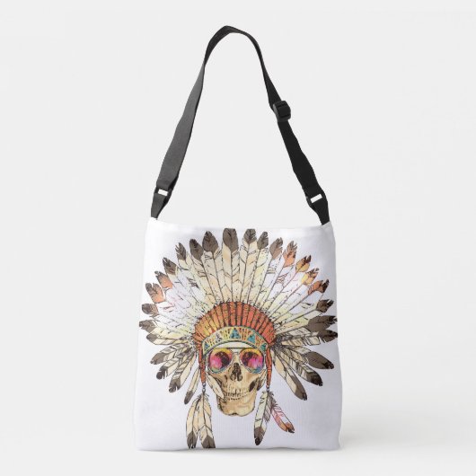 Native Amerikaanse schedel Mode Illustratie Crossbody Tas (Achterkant)