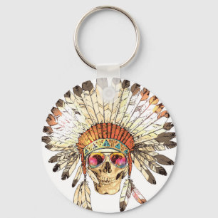 Native Amerikaanse schedel Mode Illustratie Sleutelhanger
