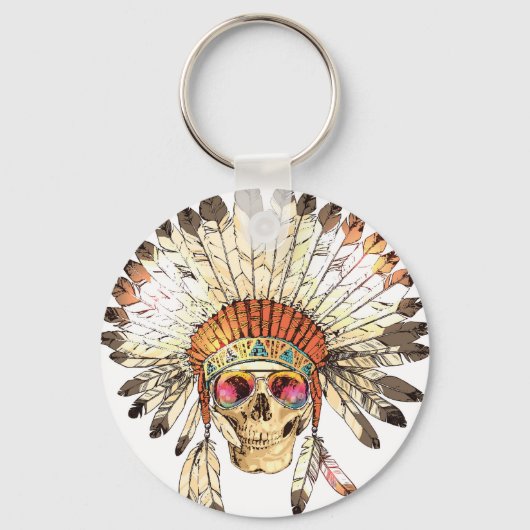 Native Amerikaanse schedel Mode Illustratie Sleutelhanger (Voorkant)