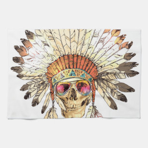 Native Amerikaanse schedel Mode Illustratie Theedoek