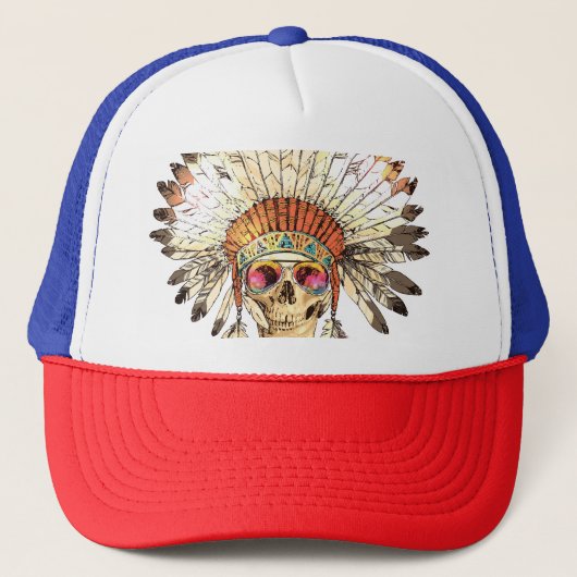Native Amerikaanse schedel Mode Illustratie Trucker Pet (Voorkant)