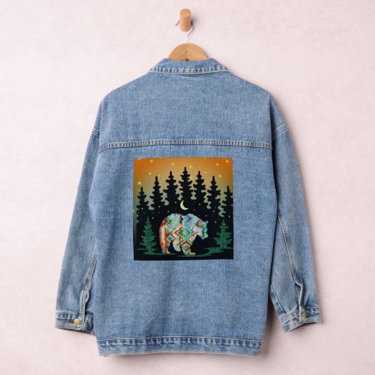 Native Amerikaanse stijl Beer in Bossen Denim jas Denim Jacket (Hangar)