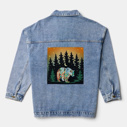 Native Amerikaanse stijl Beer in Bossen Denim jas Jacket (Achterkant)