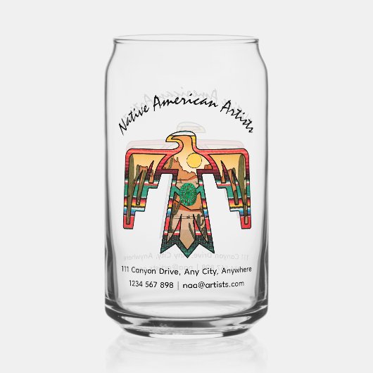 Native Amerikaanse Thunderbird bewerkbare tekst Blikvorm Glas (Voorkant)