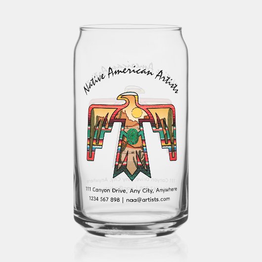 Native Amerikaanse Thunderbird bewerkbare tekst Blikvorm Glas (Achterkant)